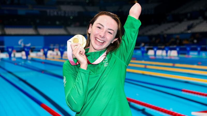Ireland’s Ellen Keane celebrates winning a gold medal in the 100m Breaststroke SB8 Final at the Paralympic Games. Photograph: Tommy Dickson/Inpho