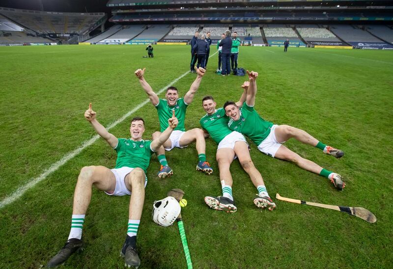 Kyle Hayes, Seán Finn, Gearóid Hegarty and Darragh O’Donovan celebrate. Photo: Morgan Treacy
