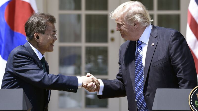 File photo taken on June 30th shows South Korean president Moon Jae-in and US president Donald Trump in the Rose Garden at the White House in Washington, DC.