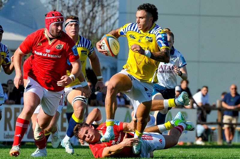 Zebre’s Jacopo Trulla in action aginst Munster in their second round URC fixture in Parma. Photograph: Luca Sighinolfi/Inpho