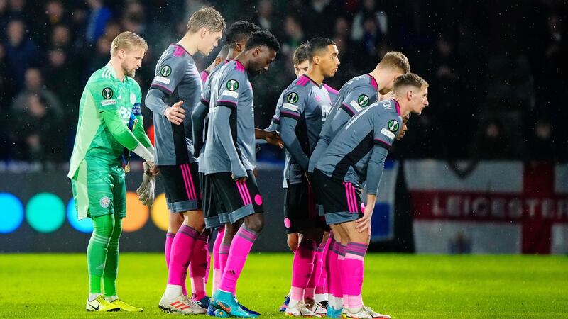 Leicester City ahead of their Europa Conference League playoff second leg against Randers FC. Photograph: EPA