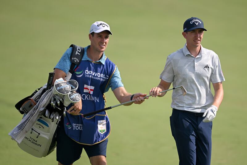 Tom McKibbin shot a 71 on the opening day of the DP World Tour Championship 2024 in Dubai, UAE. Photograph: Ross Kinnaird/Getty Images