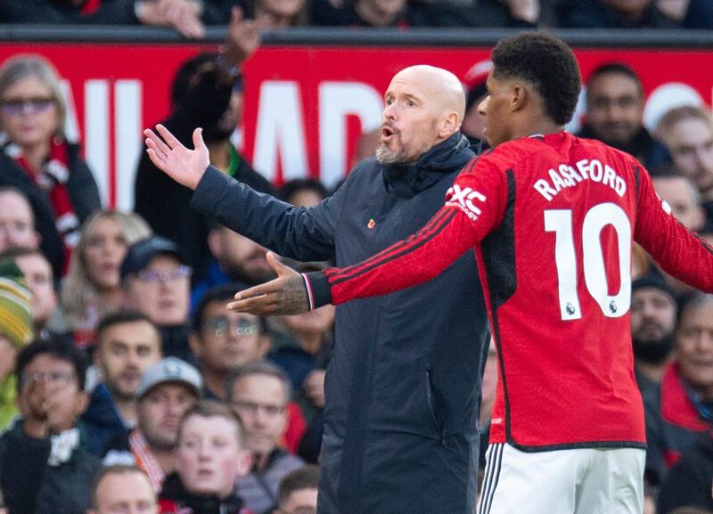Marcus Rashford with former Manchester United manager Erik ten Hag. Photograph: Peter Powell/EPA-EFE