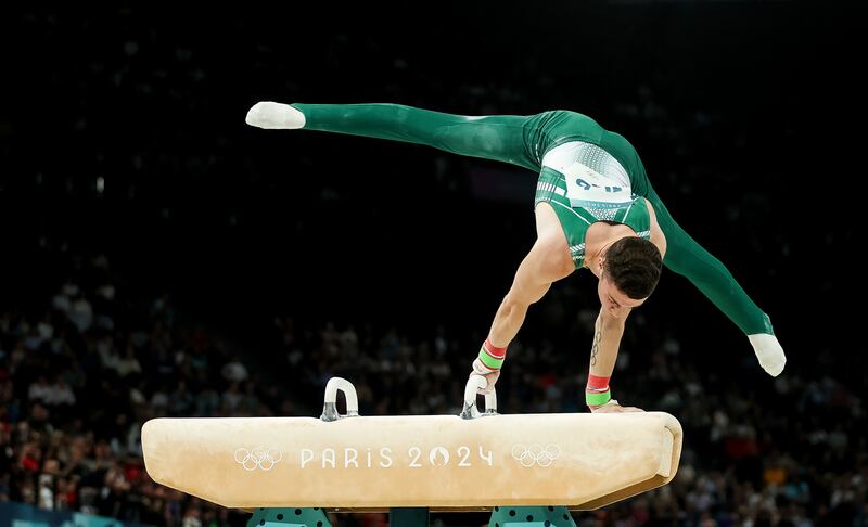 Rhys McClenaghan during his routine at Paris 2024 Olympic Games. Photograph: ©INPHO/James Crombie