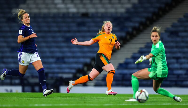 Amber Barrett's goal got Ireland to the World Cup, but that does not mean she will go. Photograph: Ryan Byrne/Inpho