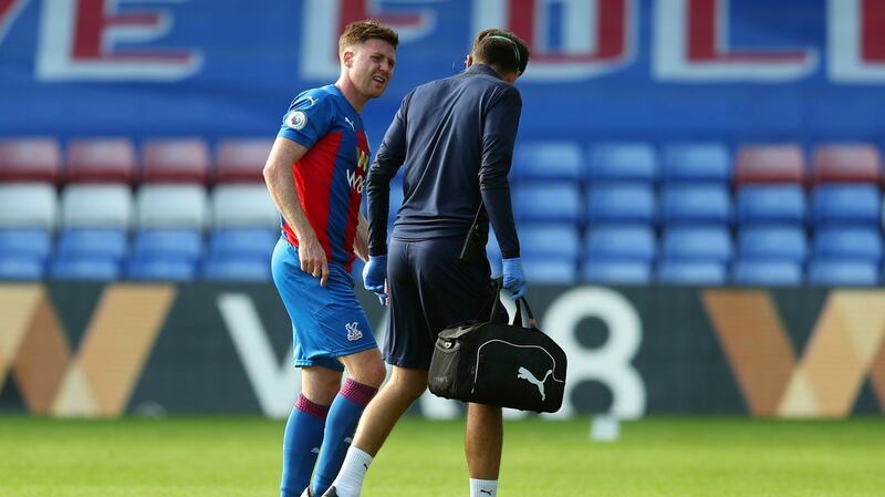 James McCarthy limps off during Crystal Palace’s friendly with Oxford United. Photograph: Catherine Ivill/Getty