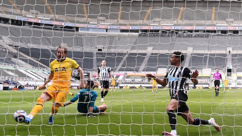 Harry Kane scores his first against newcastle. Photograph: Stu Forster/Getty/AFP