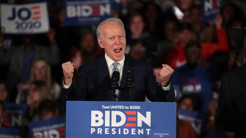 Democratic presidential candidate and former US vice president Joe Biden celebrates with his supporters after declaring victory at an election-night rally at the University of South Carolina  on February 29th in Columbia, South Carolina. Photograph: Scott Olson/Getty