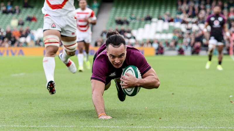 James Lowe goes over for the first try of the game. Photo: Dan Sheridan/Inpho