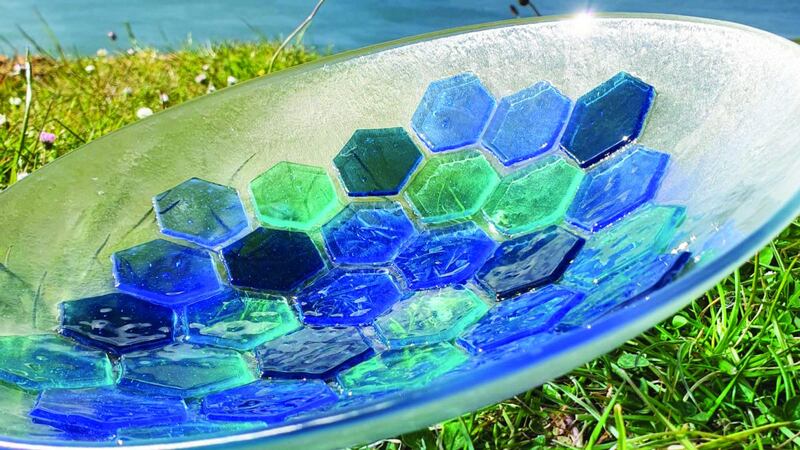 Blue honeycomb glass bowl by Connemara Blue