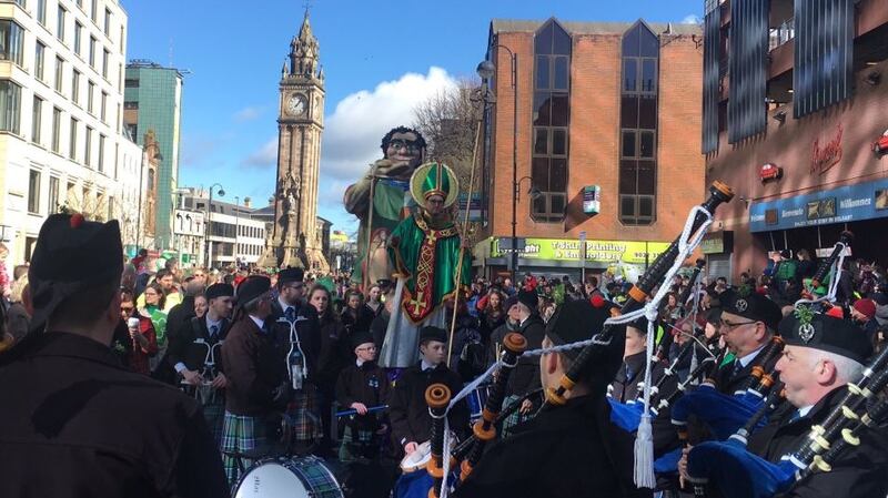 Participants in the Belfast St Patrick’s Day parade. Photograph: Amanda Ferguson