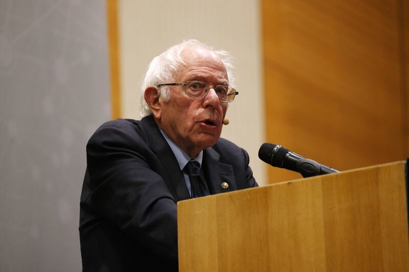 Bernie Sanders speaking at O'Reilly Hall in UCD. Photograph: Laura Hutton