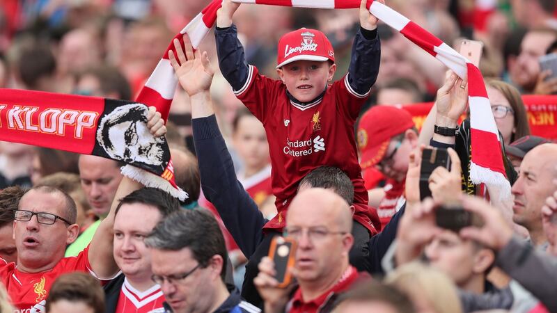 Liverpool supporters at the pre-season friendly match at the Aviva Stadium, Dublin. Photograph: Brian Lawless/PA