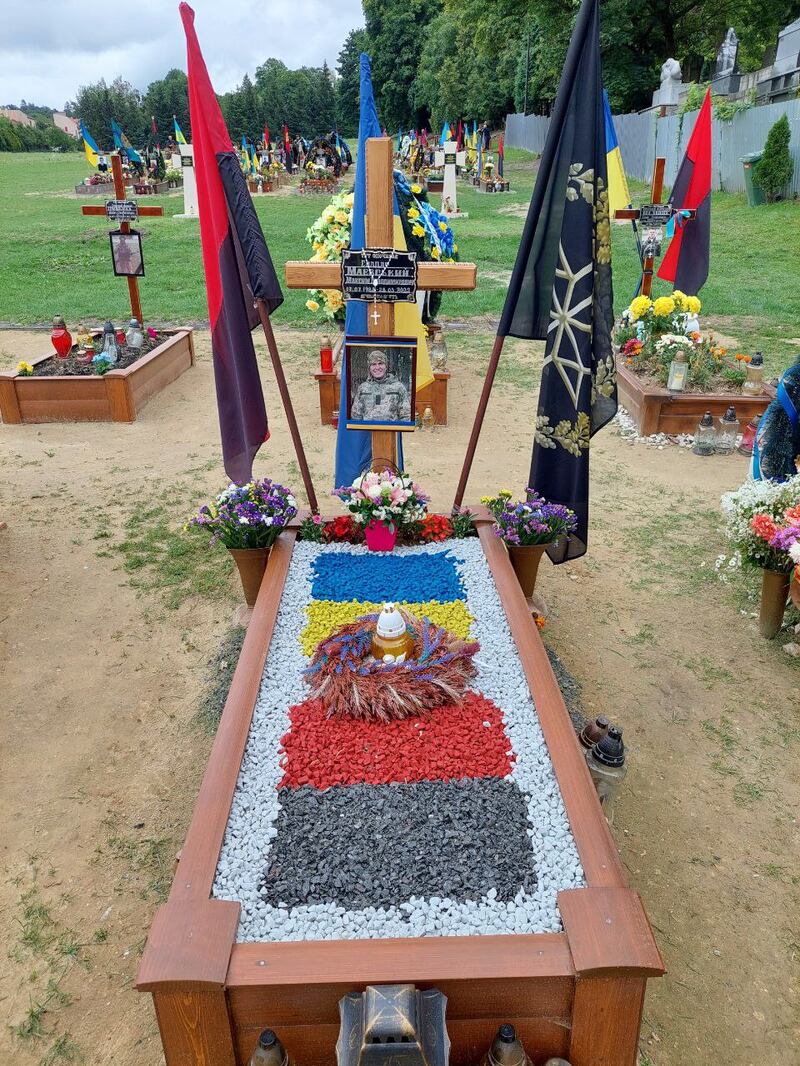 The grave of Maksym Mayevskyi (33) in Lviv, western Ukraine. Photograph: courtesy of Volodymyr Mayevskyi