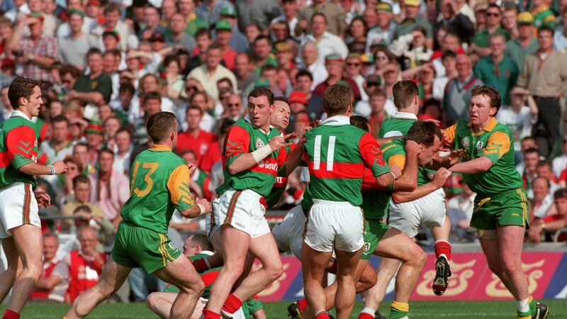 Fighting breaks out between Mayo and Meath in the 1996 All-Ireland final. Photograph: Billy Stickland/Inpho