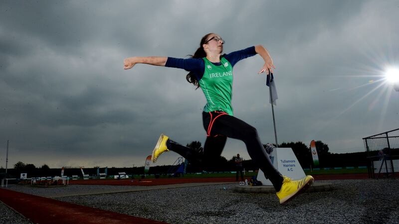 Jana Joha, triple jump specialist, training at Tullamore Harriers, Co Offaly, under coach Igor Povstianoj. Photograph: Alan Betson/The Irish Times
