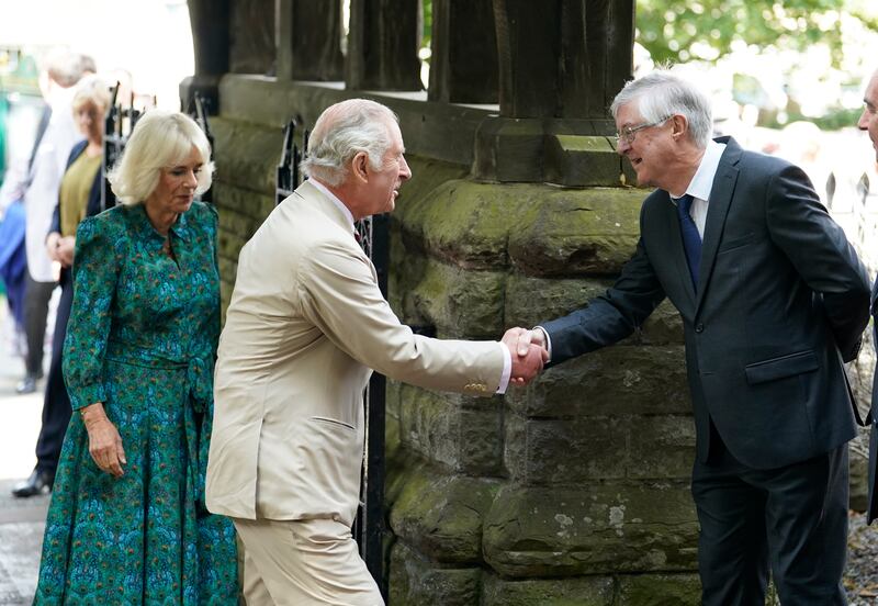 Drakeford meets King Charles III and Queen Camilla at Brecon Cathedral. 'In a rational, mature democracy people should get to choose the head of state,' Drakeford says. Photograph: Andrew Matthews/PA Wire