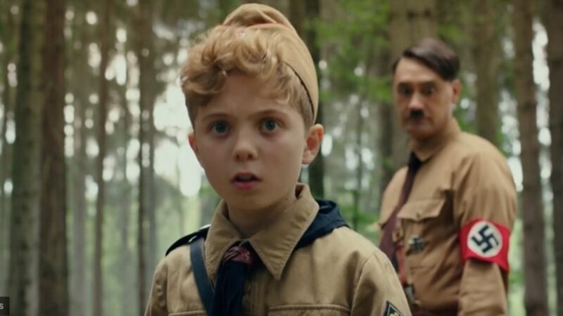 Roman Griffin Davis and Taika Waititi in Jojo Rabbit