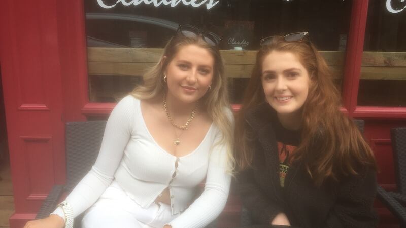 Mollie Moore, left, and Sinéad Harkin. The students said John Hume’s political achievements were immense and described him as an inspirational political figure.