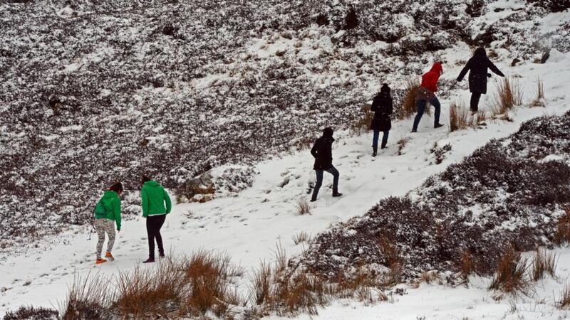 People out walking in thesnow at Sally Gap, Co. Wicklow last month. Photograph: Eric Luke/The Irish Times