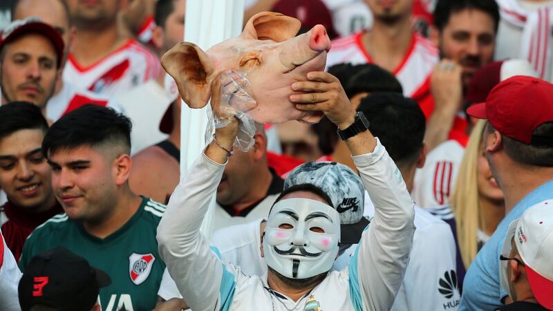 River Plate’s fans inside the Antonio Vespucio Liberti Stadium in Buenos Aires. Photograph: Marcos Brindicci/Reuters
