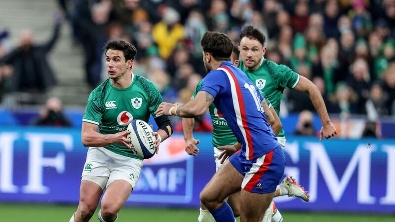 Ireland outhalf  Joey Carbery in action during the Six Nations game against France at Stade de France. Photograph:   Dan Sheridan/Inpho