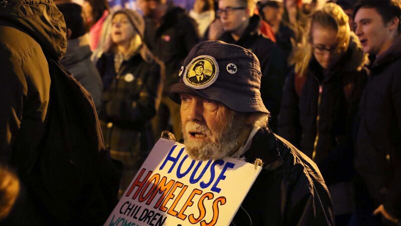 A man participating in the homelessness protest in Dublin, December 1st, 2015. Photograph: Nick Bradshaw