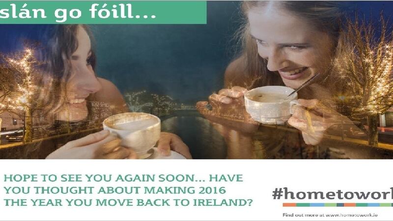 This poster, to be put on display at airports in the coming days, shows an emigrant arriving back to Ireland for Christmas.