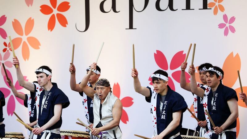 A Taiko drums performance at the Japanese Hanami festival in the grounds of Farmleigh House in Dublin’s Phoenix Park. Photograph: Brian Lawless/PA
