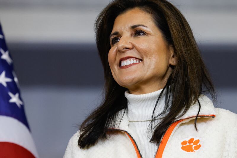 Republican presidential hopeful Nikki Haley at a campaign event in Clemson, South Carolina. Photograph: Julia Nikhinson/AFP via Getty Images