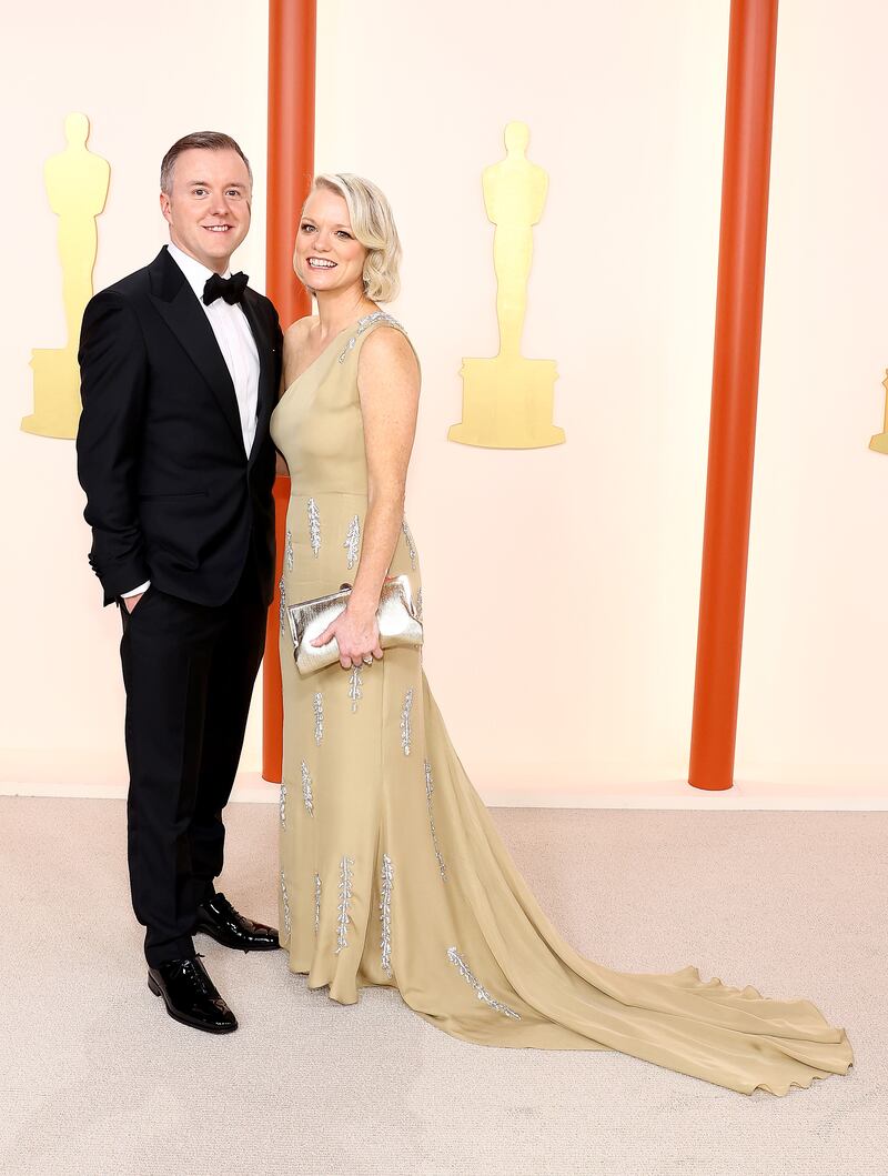 Oscars 2023: Colm Bairead and Cleona Ní Chrualaoí. Photograph: Arturo Holmes/Getty