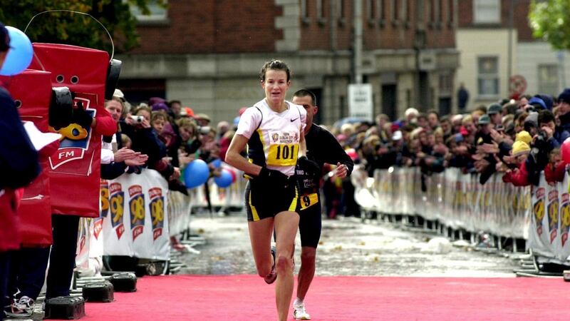 Sonia O’Sullivan winning the Dublin City Marathon in 2000. Photograph: Bryan O’Brien