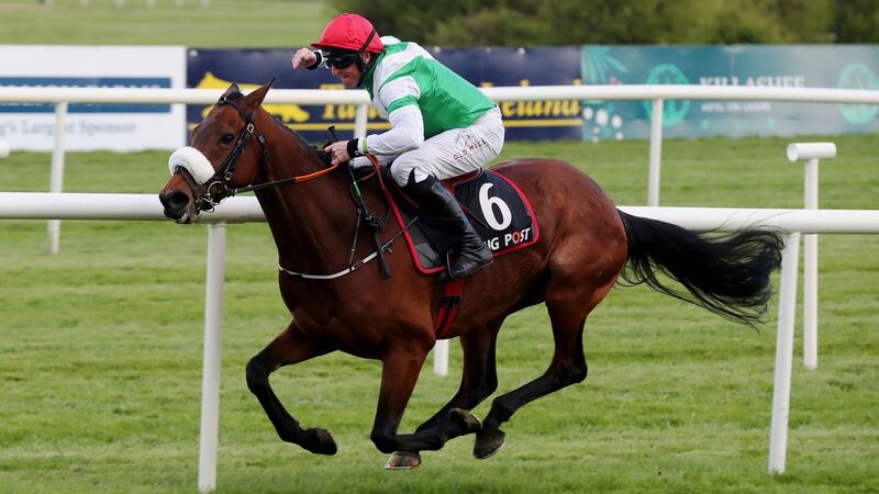 Fayonagh ridden by Jamie Codd wins the Racing Post Champion INH flat race during day two of the Punchestown Festival.   Photograph: Niall Carson/PA