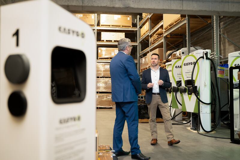 Brennan and Kelly touring EasyGo's head office and distribution centre at Maynooth, Co Kildare