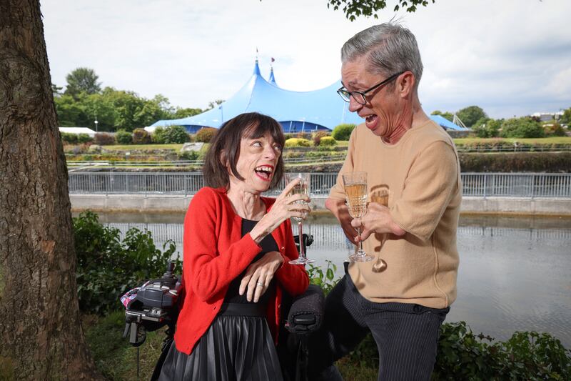 Actors Liz Carr and Mat Fraser toast the opening of the festival. Photograph:  Aengus McMahon