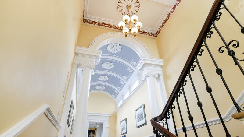 An example of the ornate cornicing, ceiling roses and decorative plasterwork