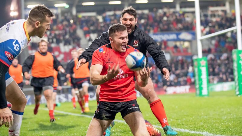 Jacob Stockdale inspired Ulster to victory over the Scarlets in Belfast. Photograph: Morgan Treacy/Inpho