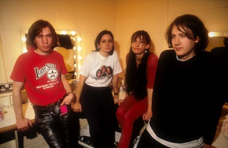 My Bloody Valentine backstage on the 1991 Loveless Tour in Cambridge,  Photograph: Alastair Indge/Photoshot/Getty Images