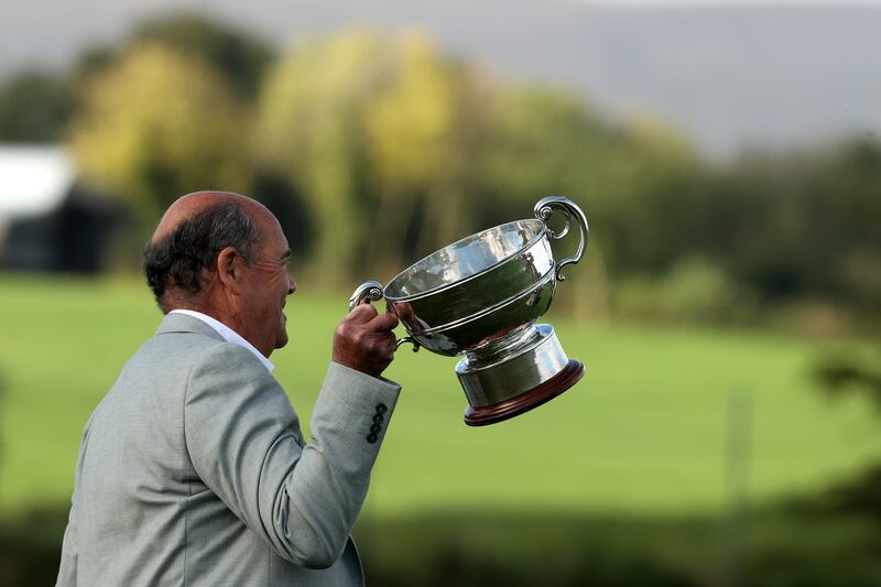 The Leitrim Senior Cup, up for grabs when Leitrim Gaels face Seán O’Heslin’s Ballinamore in Sunday’s Leitrim SFC final in Carrick-on-Shannon. Photograph: Bryan Keane/Inpho