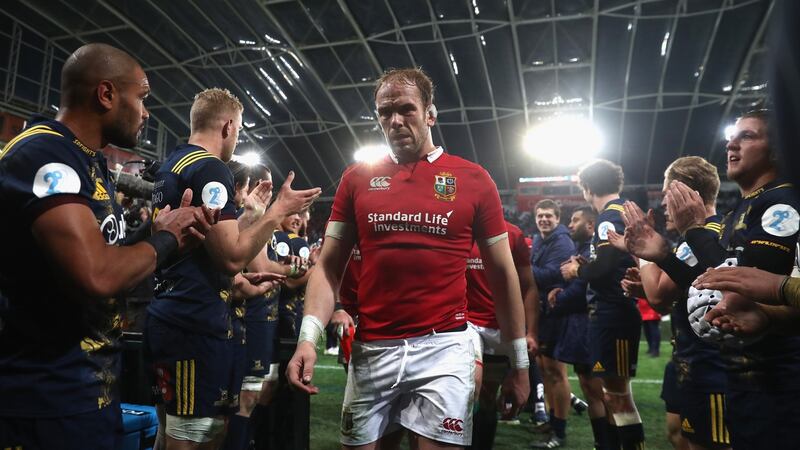 Alun Wyn Jones of the Lions leads the team off the pitch after their clash with the Highlanders. Photo: David Rogers/Getty Images