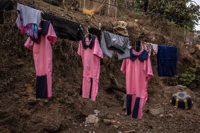 School uniforms on a line in Freetown, the capital of Sierra Leone.