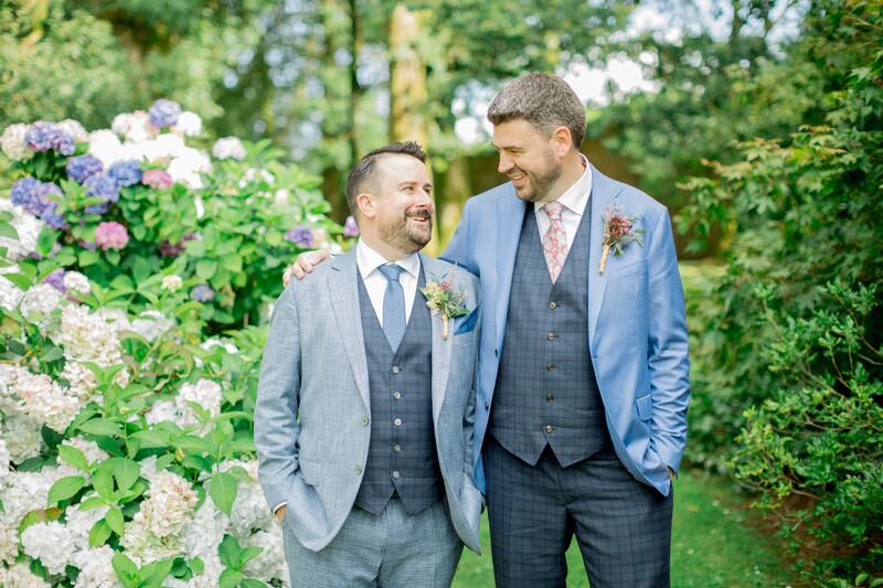 James McConville and Paul Corcoran on their wedding day at Ballyvolane House in Fermoy, Co Cork. Photograph: Christina Brosnan
