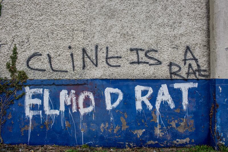 Graffiti is seen outside the Moneymore estate in Drogheda Photograph: James Forde