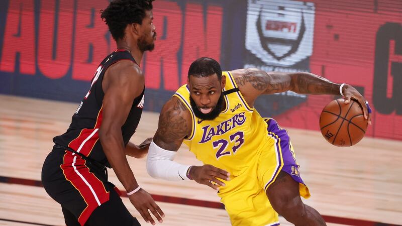 LeBron James and the La Lakers eased to a Game 1 victory over the Miami Heat. Photograph: Erik S Lesser/EPA