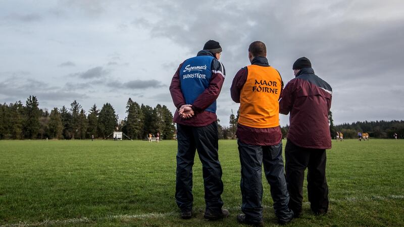Kevin Walsh and selectors Brian Silke and John Conlon during their time in charge of Galway’s footballers. Photograph: James Crombie/Inpho