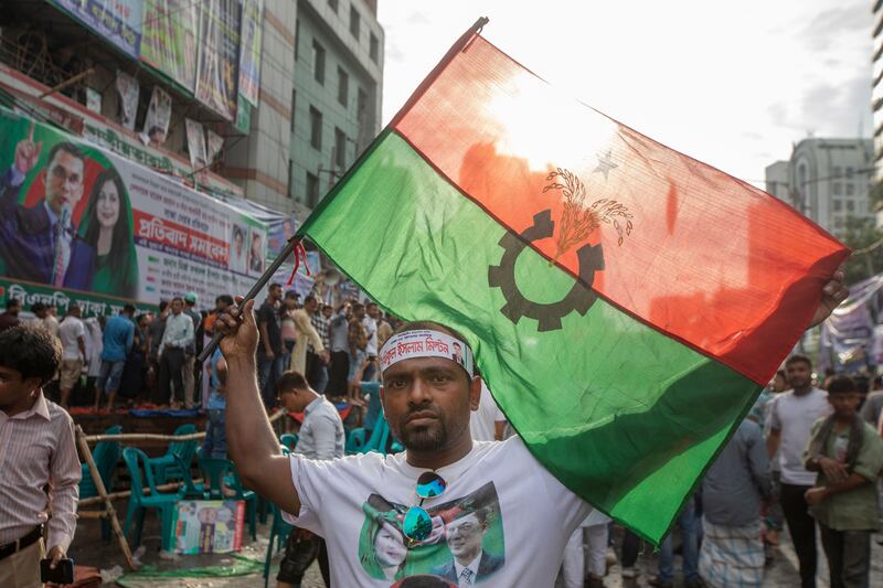 A Bangladesh Nationalist Party supporter protests in Dhaka in August 2023. Photograph: Monirul Alam/EPA