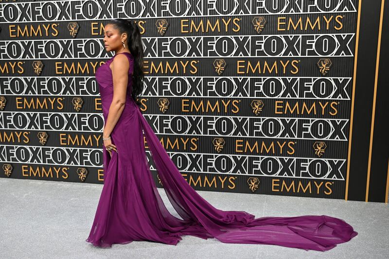 Taraji P Henson arrived at the awards in a plum-coloured Armani gown. Photograph Robyn BeckAFP/Getty Images