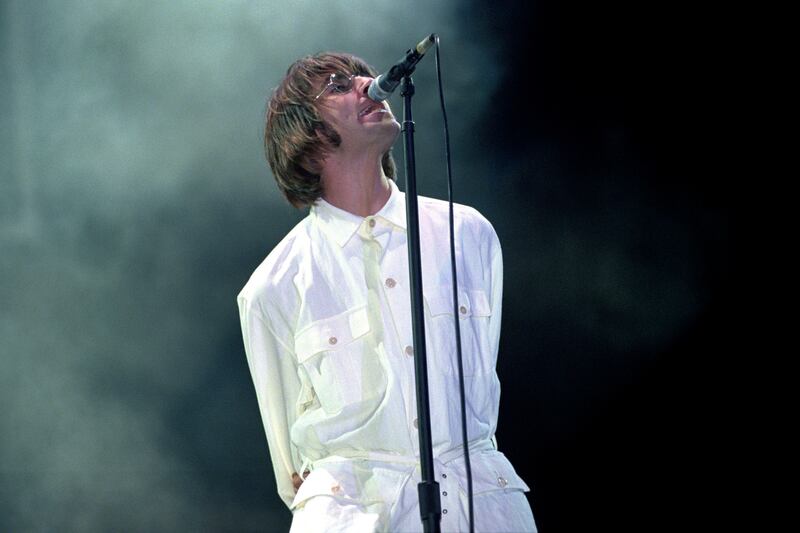Liam Gallagher at the August 10th, 1996, Oasis concert at Knebworth in Hertfordshire, England. Photograph: Stefan Rousseau/PA Wire