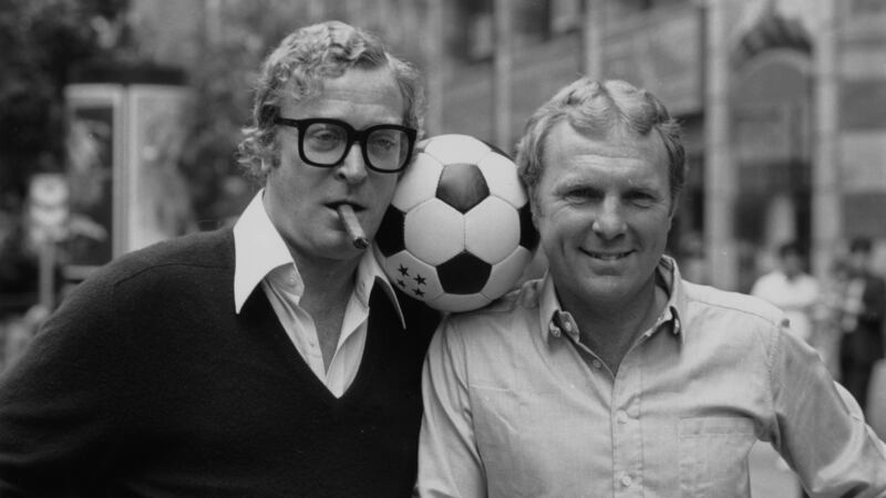 Actor Michael Caine and soccer star Bobby Moore  in Escape to Victory. Photograph: Ray Moreton/Keystone/Getty Images