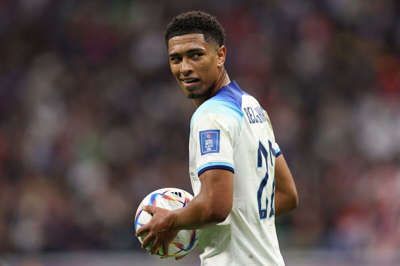 Jude Bellingham of England in action during the FIFA World Cup Qatar 2022 quarter final match between England and France. Photograph Richard Heathcote/Getty Images